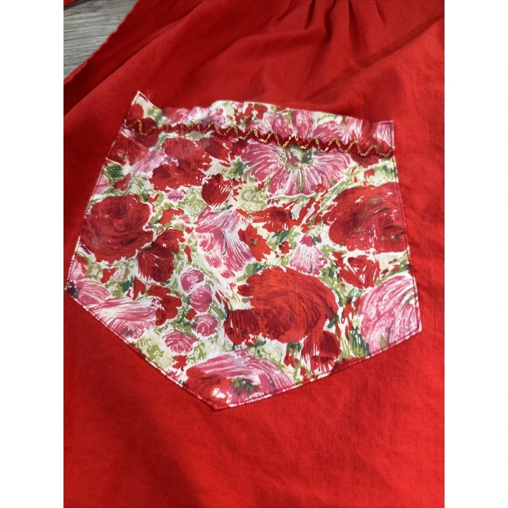 Unbranded Half Apron Women OS Red Excellent Floral Pocket Rickrack Retro Cotton